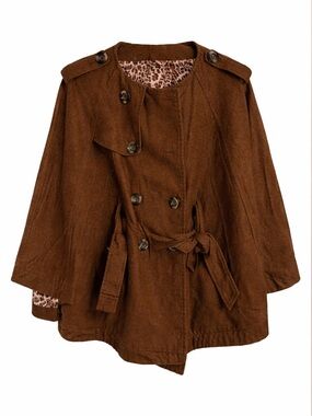 Women's Brown Belted Cape Trench Coat
